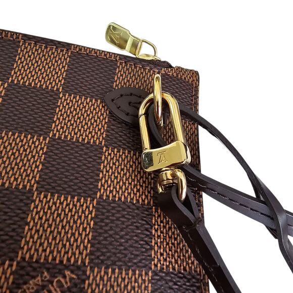 Louis Vuitton Damier Ebene Neverfull MM GM Pouch Wristlet Brown Canvas Leather - Picture 5 of 10